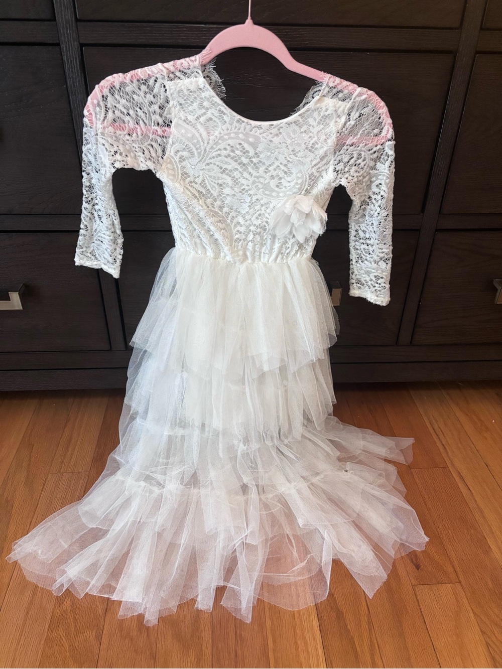 Girls White Lace & Tulle Layered Dress
